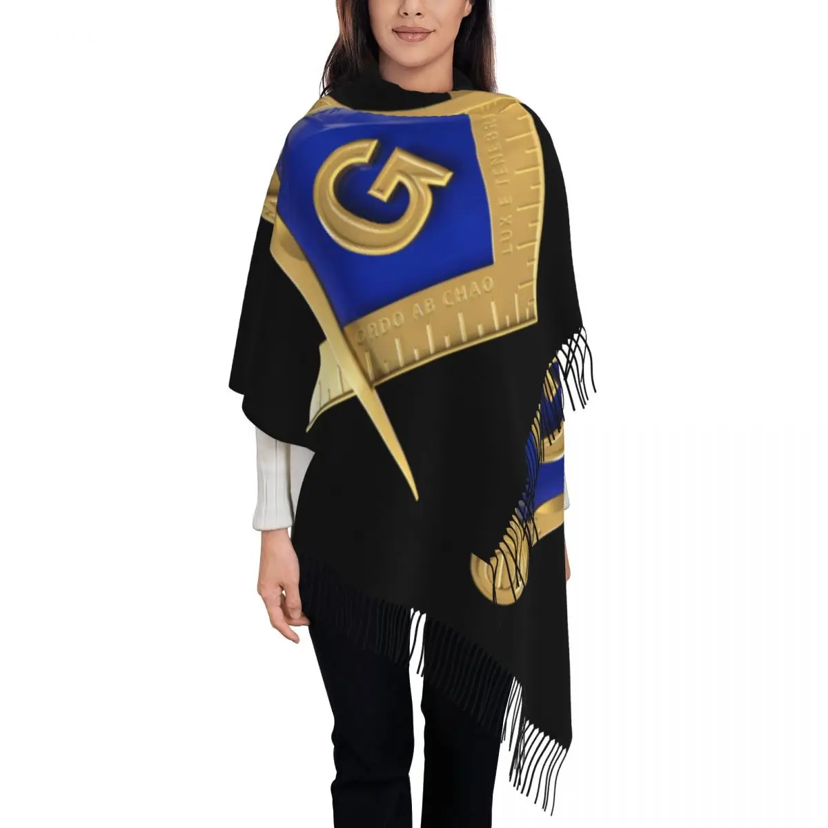 

Female Long Gold Square Compass Masonic Freemason Scarves Winter Fall Thick Warm Tassel Shawl Wraps Freemasonry Mason Scarf