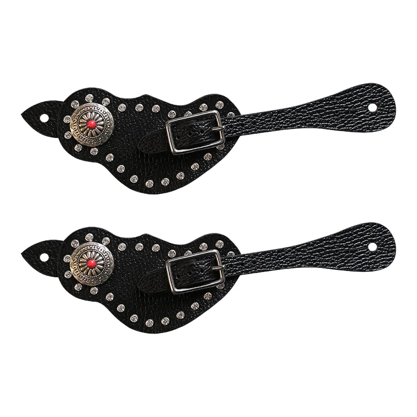 2Pcs Spur Strap with Buckle PU Leather Western Retro Style Handmade Durable 2Pcs for Training Horse Outdoor Women Cowboy Boots