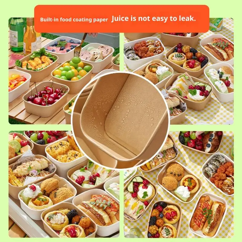 Square Disposable Lunch Box Paper Food Container Kraft Leak: 10Pcs Proof Lid Packing