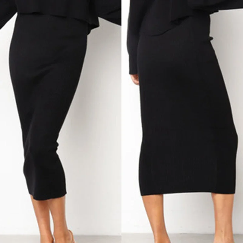 Women Knitted  Autumn Bodycon Long Skirt Sexy Black White High Waist Tight Women Maxi Elegant Party Club Wear Pencil Skirts