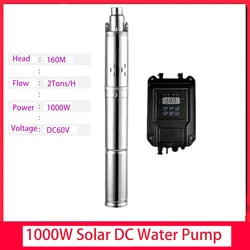 1000W Solar DC Brushless Water Pump Max Head 160M With External MPPT Controller Solar Stainless Steel Deep Well Pump Flow 2T/H