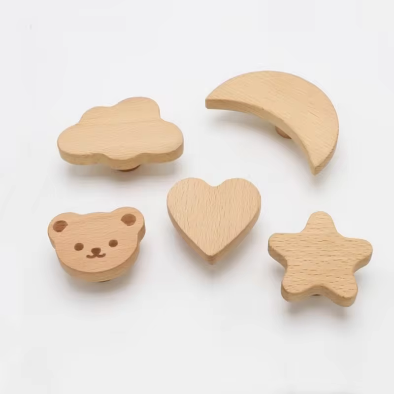 ידיות רהיטים בצורת לב יפה, מגירת ירח, ידיות עץ למגירות, כוכבים ועננים, קישוטים לילדים, משקולות עץ לארון
