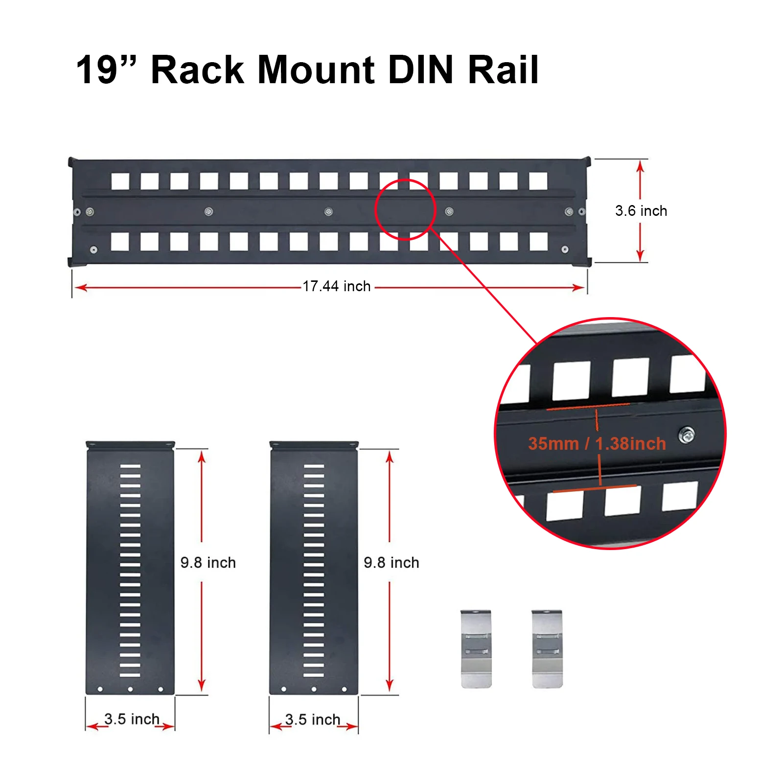 19 Inch Universal Adjustable Depth Aluminum Alloy Rack Mount DIN Rail Kit (2U) for Switch Media Converter 8 kg weight capacity