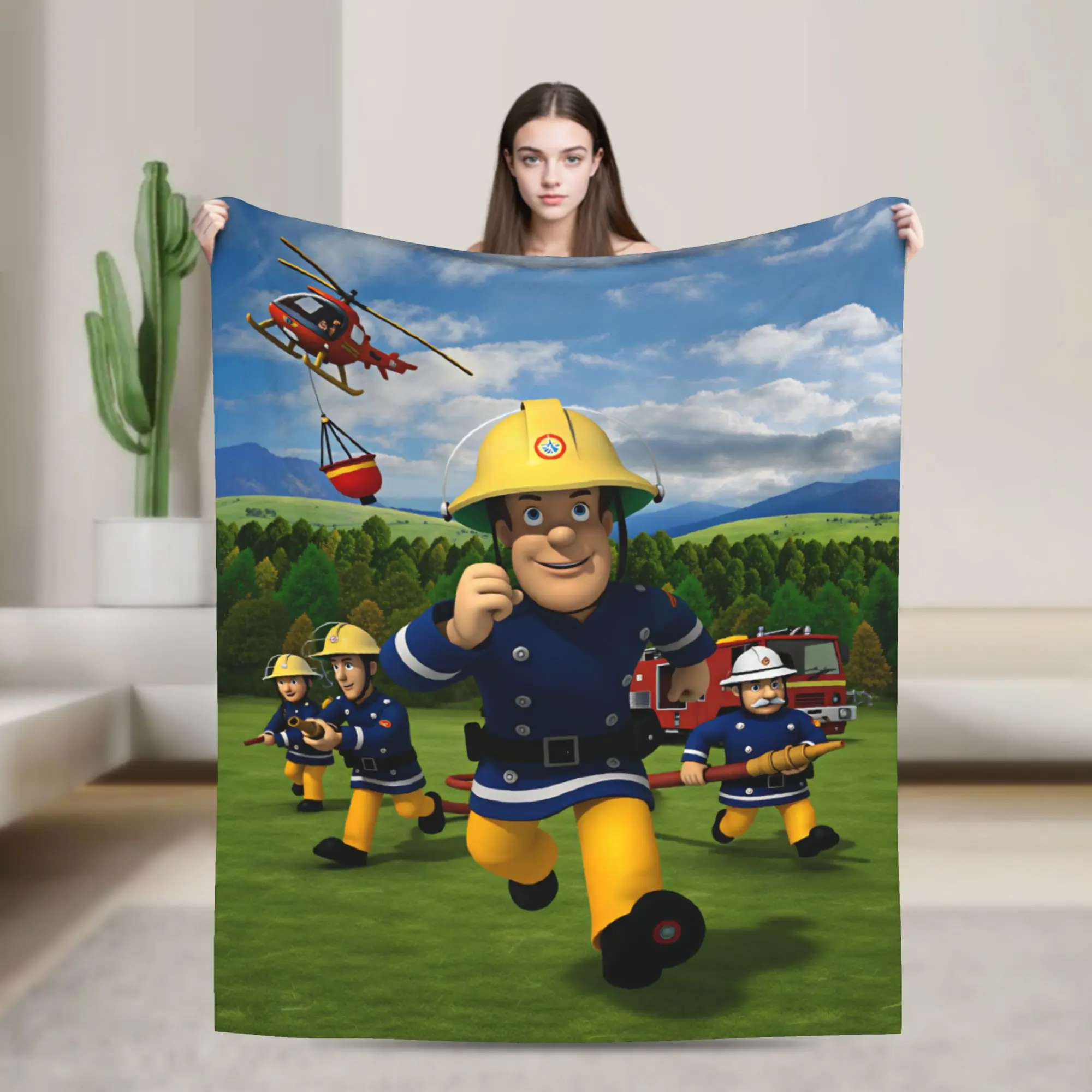 Fireman Sam Blanket Firefighter Printed Soft Print Plush Throw Blanket For Outdoor Travel Flannel Bedspread Bed Cover