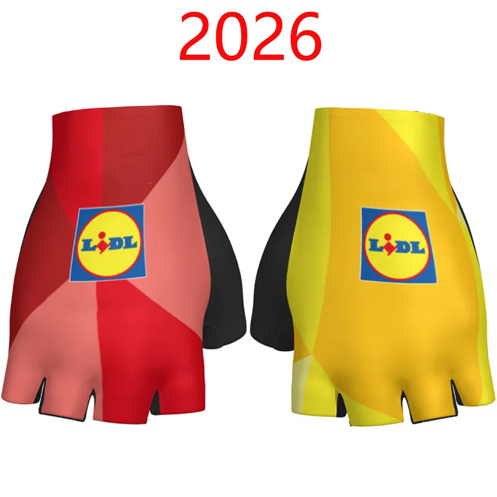 Guantes de ciclismo Equipo Lidl 2026,Maillot de ciclismo Vuelta Italia-Francia-España Ropa de ciclismo,Guantes de ciclismo de medio dedo con gel antideslizante,Mitones de ciclocross para hombre, motociclismo y MTB