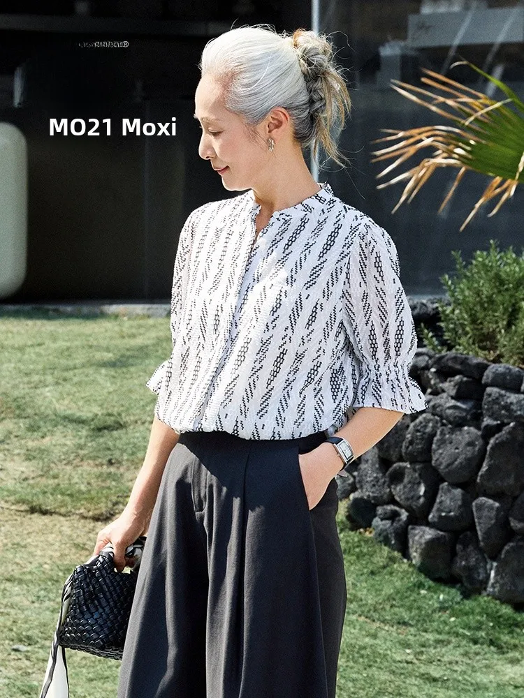 

Muzhi Mom Summer Fashion Short Sleeve Casual Shirt Women's Midlife Clothing Middle-aged Ladies Popular Top Leisure T-shirt Bl...