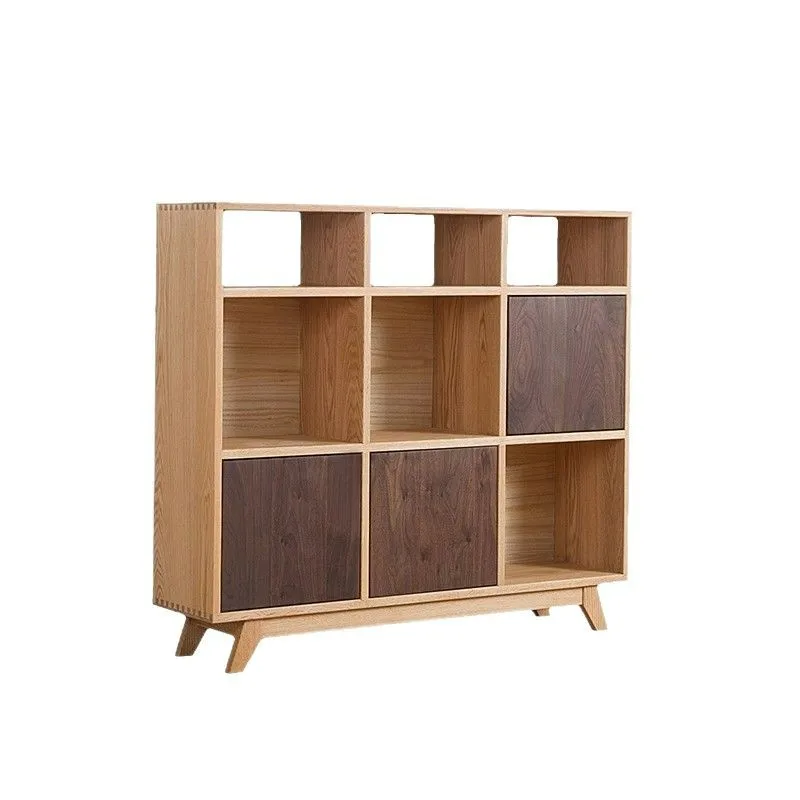 

items storage rack Small apartment study nine-grid bookcase Japanese-style all-solid wood living room shelf