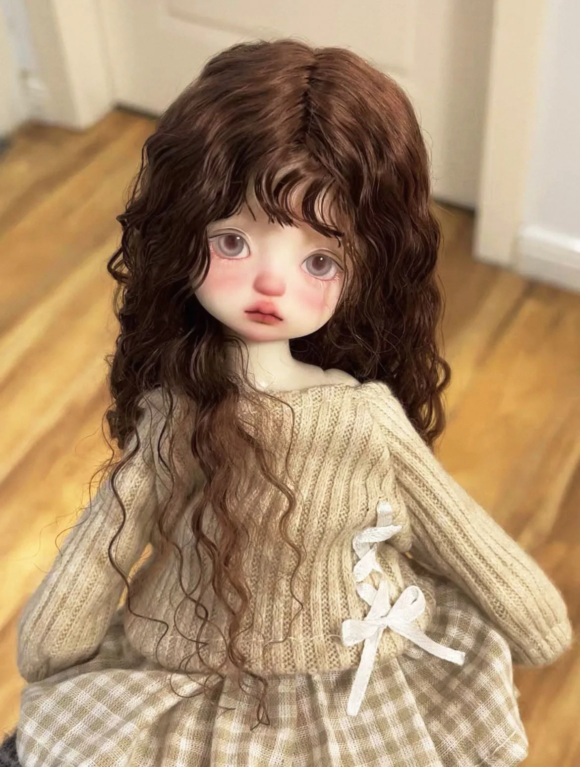 Hair for doll hard shell wig 1/6 1/4 1/3 BJD wig, deep brown fashionable little roll doll hair free shipping