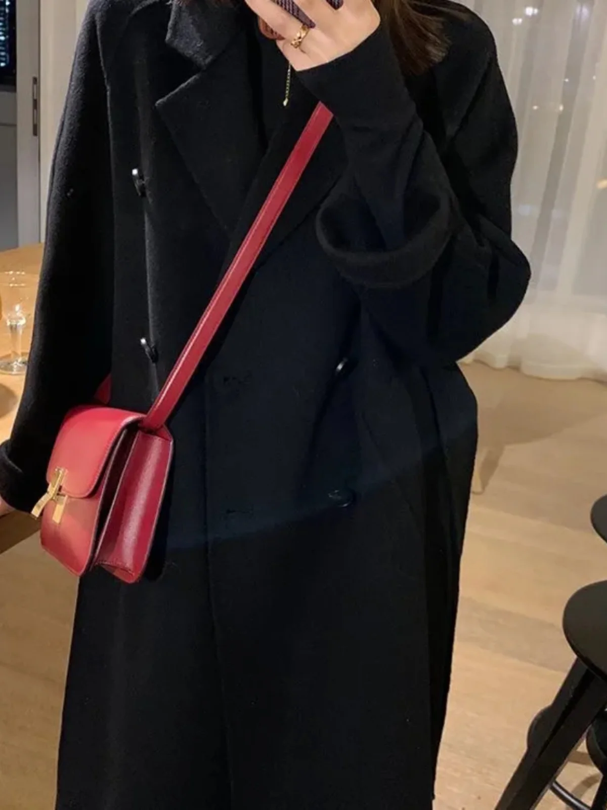 Classic Double-Breasted Woolen Coat Mid-Length Women's Jaet Autumn Winter New Sle Korean Version Straight Cut Long Sve