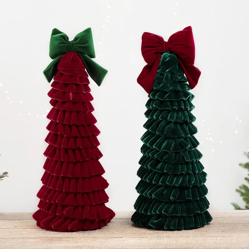 Large red and green cascading pleated Christmas tree ornament DIY Christmas atmosphere arrangement props