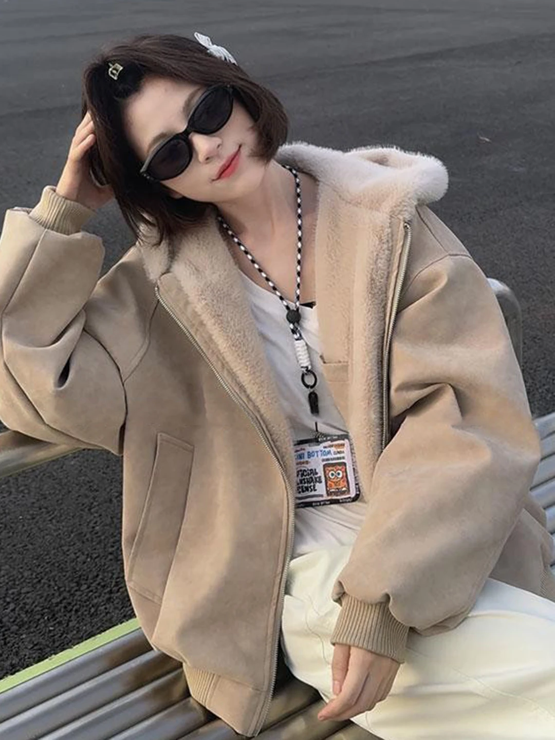 

Thickened PU Leather Hooded Jacket for Men And Women with Fur Collar Warm Cotton Coat Youth Fashion Casual Winter Outerwear