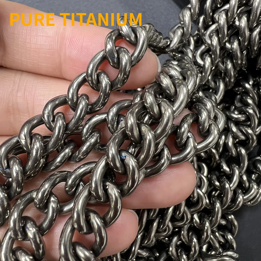 New 1-5Meters Pure Titanium Curb Link Chain for DIY Bracelet Necklace 9.3mm Dog Welded Non-Slip Strip Drying Clothes Chain Swing