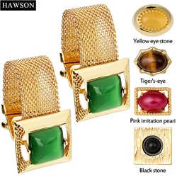 Hawson Men's Natural Stone Cufflinks with Chain Fashionable French Cufflinks for Shirt Stylish Jewelry Accessory