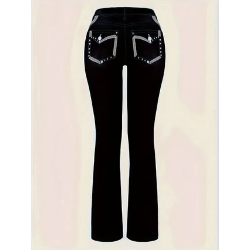 

Женские повседневные джинсы-клеш из эластичного денима с вышивкой, универсальные расклешенные брюки