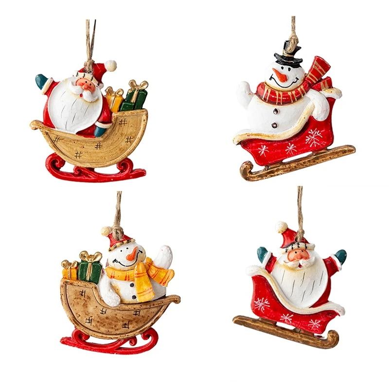 Christmas Snowman Santa Claus Resin Small Pendant Hanging Organs European Vintage Christmas Tree Decoration Cute Charm