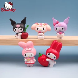 Sanrio 4Cm Fruit Series My Melody Kuromi Anime Figures A Set of 3 Cute Doll Pink Bows Pvc Materials Diy Accessories Gifts Toys
