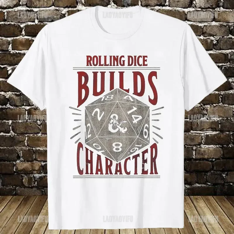 Cotton Retro Vintage ADHD&D Roll for Concentration Gamer DungeDM RPG Dice Dragon T Shirt Summer Streetwear Gifts T-shirt Men