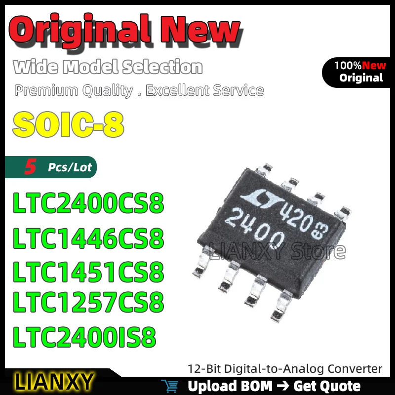 

SOIC-8 LTC2400CS8 LTC1446CS8 LTC1451CS8 LTC1257CS8 LTC2400IS8 12-битный цифро-аналоговый преобразователь, новый оригинальный