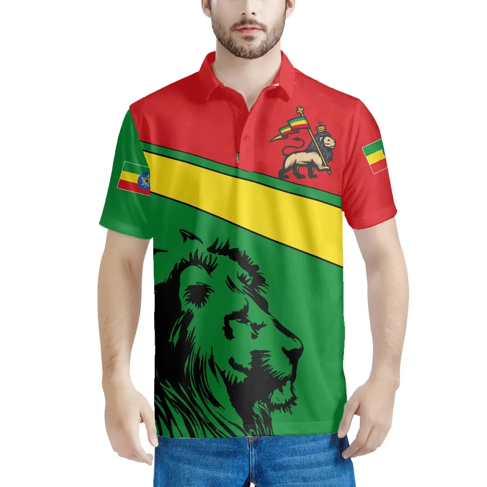 Polo Shirt For Men Ethiopia Logo Tribal Design Shirts For Men Custom Logo Oversized Custom Own Design T Shirts For Men Stylish