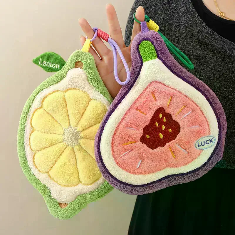 Cute Fruit Shaped Coral Fleece Hanging Hand Towels Strong Water Absorption