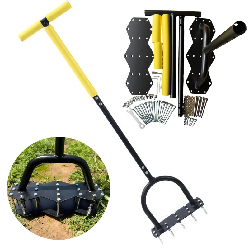 Manual Lawn Core Aerator Tool Heavy Duty Foot Step Soil Plug Aerating Tool with Handle for Garden Yard Orchard Grass Lawn Care