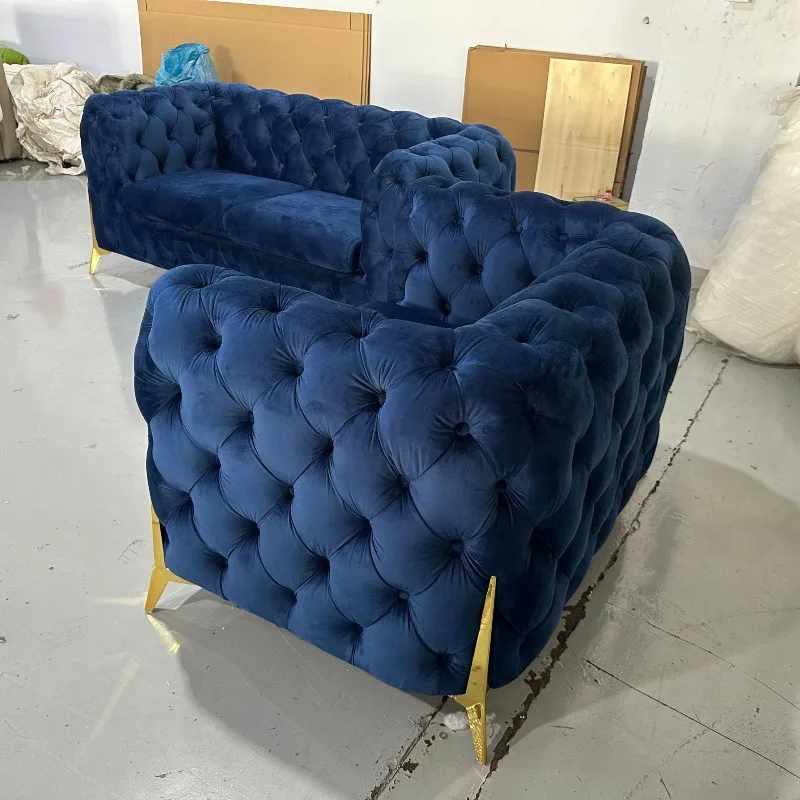 Hotel sofa light luxury stainless steel foot leisure combination sofa home coffee shop clubhouse lobby velvet fabric sofa
