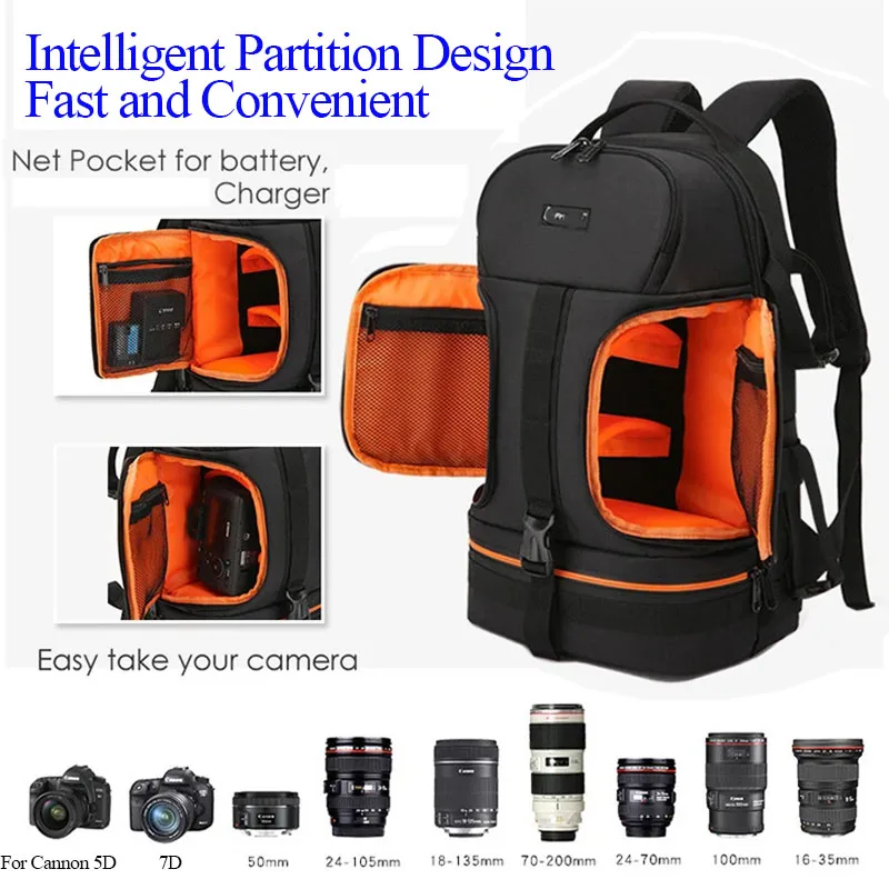 

Водонепроницаемый рюкзак на плечо для видеокамеры с отражающей полосой, подходит для 15,6-дюймового ноутбука, противоударный мягкий чехол для штатива, сумка для фото