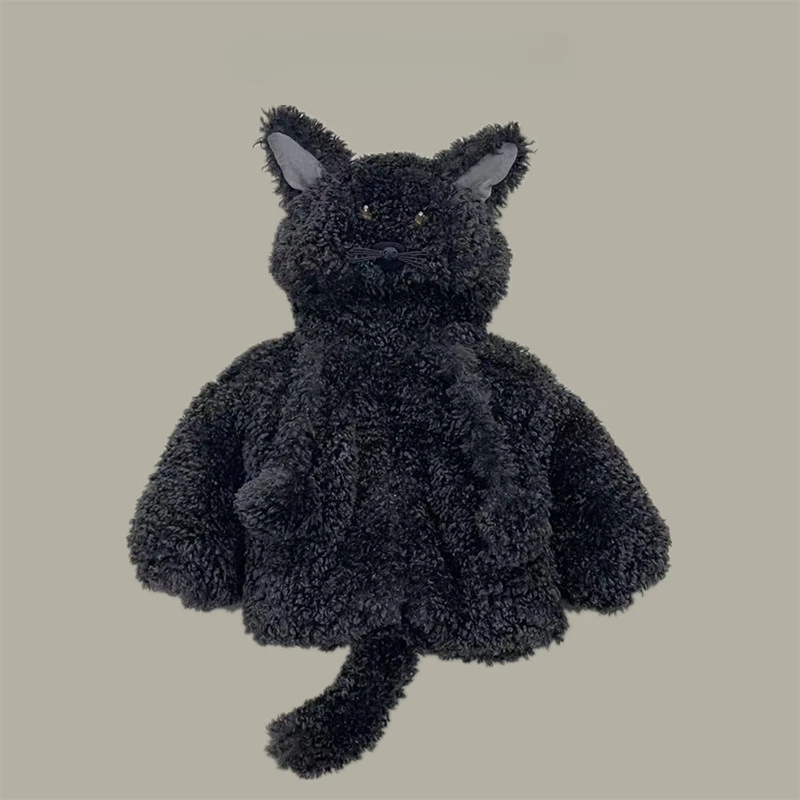 Children's Clothing New Dragon Cat Plush Jacket for Small Children Boys and Girls in Winter Velvet Thickened Warm Cotton Clothes