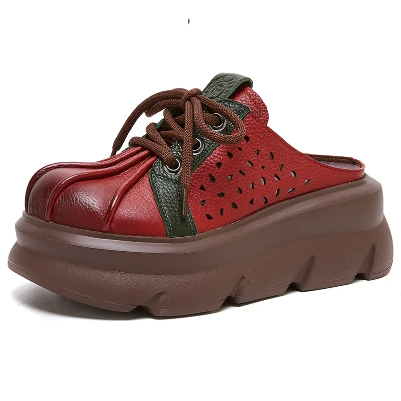 

Fujin/женские сандалии на танкетке 7 см, туфли-лодочки на платформе, тапочки Мэри Джейн на плоской подошве, летняя модная обувь из коровьей натуральной кожи