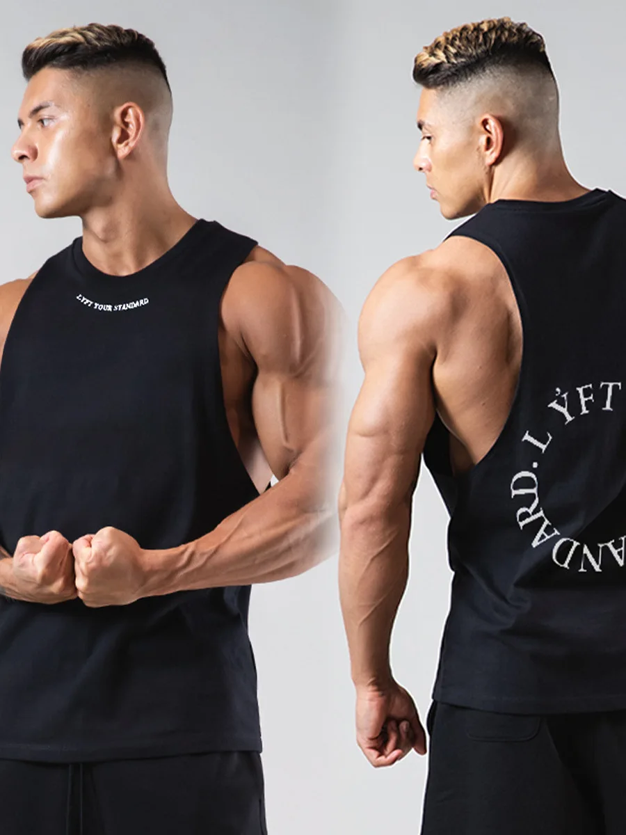 Loose Fit Men's Sport Vest Sleeveless Gym Training Muscle Building Iron Dog Brother T-Shirt Large Size Cotton Polyester Blend