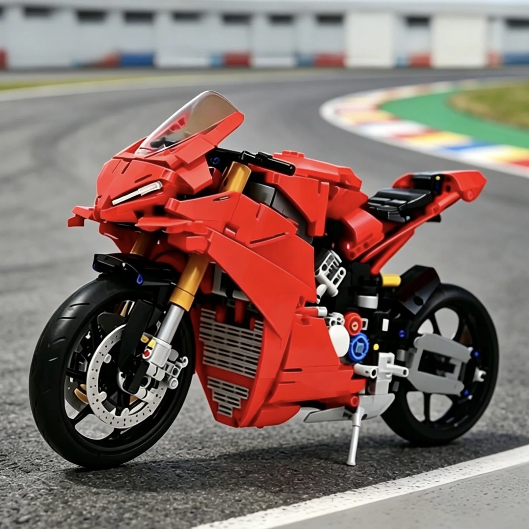 blocchi-da-costruzione-moto-sportiva-rossa-set-di-mattoncini-per-moto-da-corsa-con-forcella-dorata-e-freni-a-disco-giocattolo-meccanico-da-assemblare-da-collezione