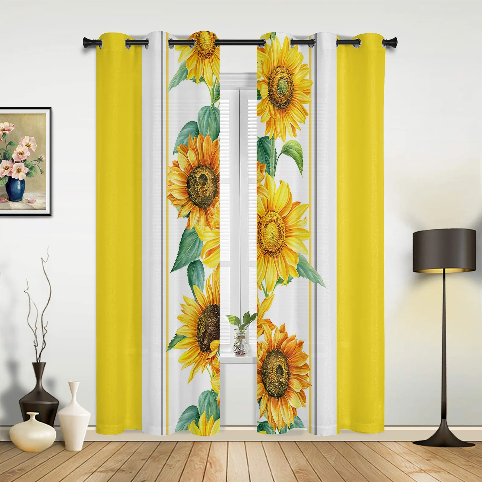 

Yellow Watercolor Sunflower Curtains for Bedroom Living Room Drapes Kitchen Children's Room Window Curtain Modern Home Decor