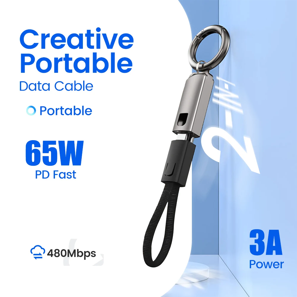 65W 10cm Short Type C To Type C Keychain Cable Fast Charging USB C Data Cable For iPhone 15 Xiaomi Samsung 30W USB C IOS Cable