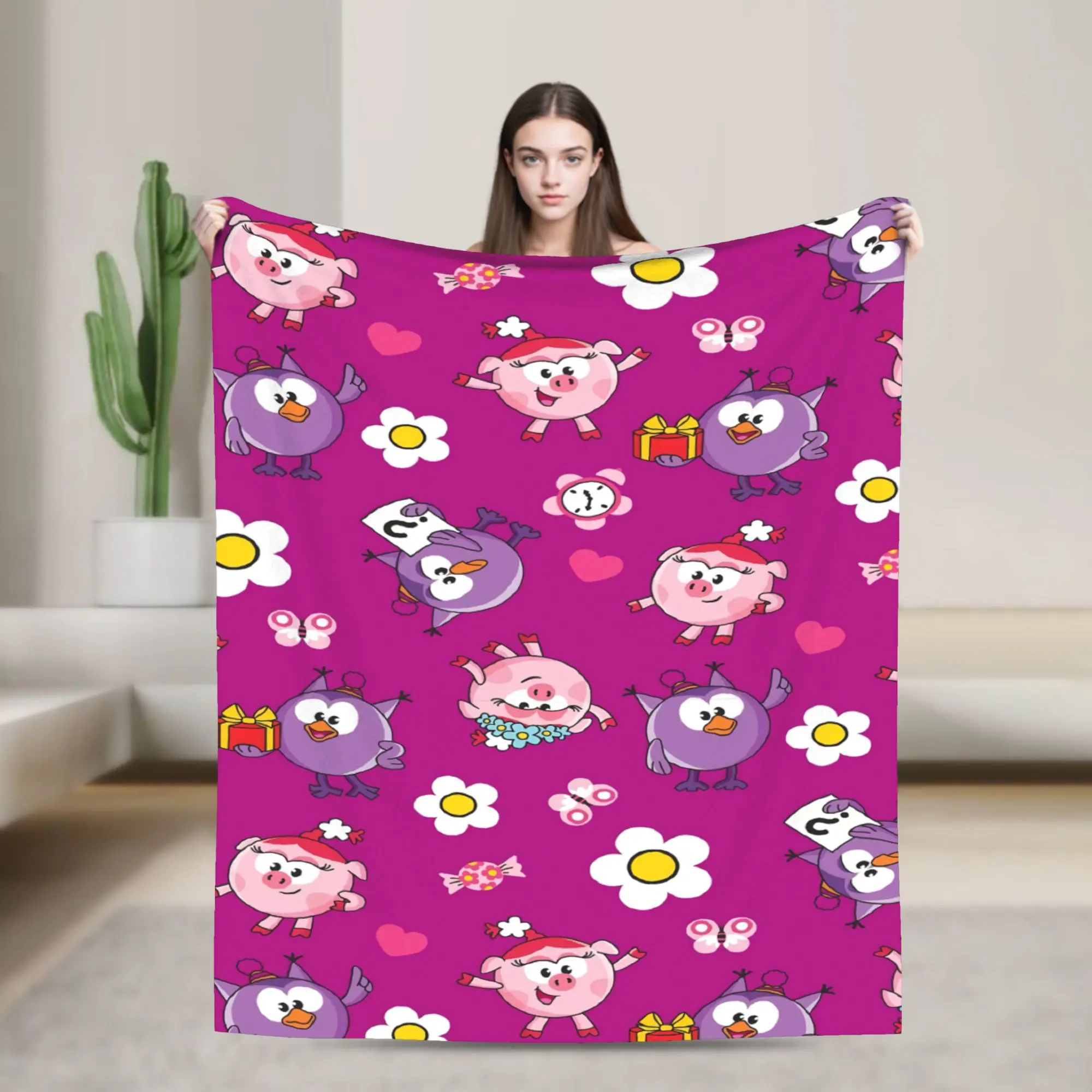 Smeshariki Cartoon Blanket Olga Owl Rosa Flannel Awesome Warm Throw Blanket for Bed Sofa Decoration