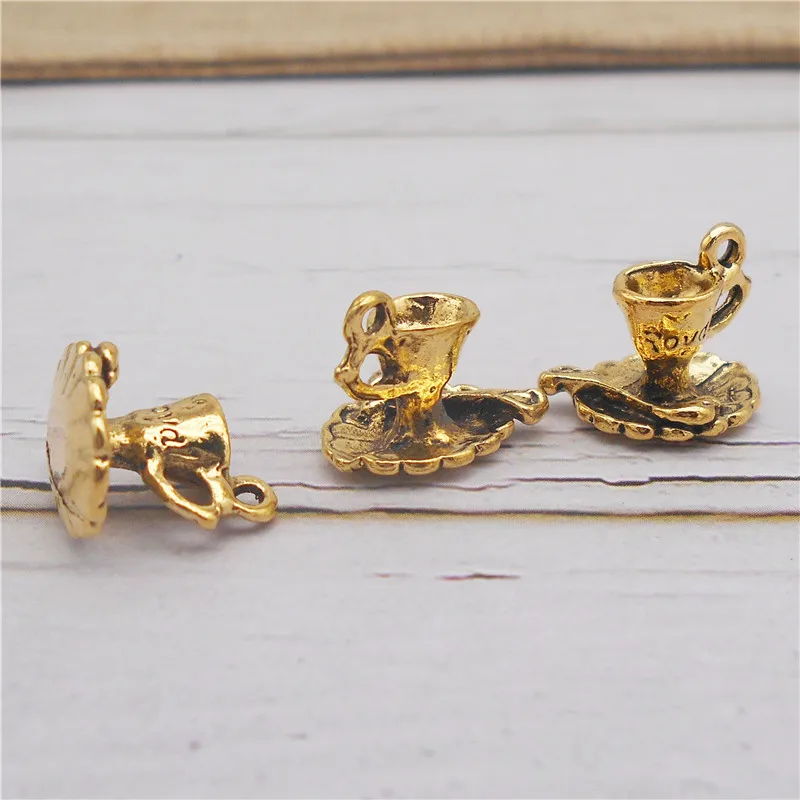 10pcs/lot Wholesale Antique Gold Color Alloy Coffee Tea Cup Charms Pot Necklace Pendant Jewelry Finding Handmade AU31847