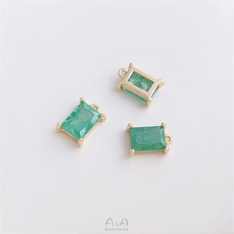 

Подвеска-шарм прямоугольной/овальной формы с инкрустацией цветами ледяного циркония, позолоченная 14-каратным золотом, для креативных серег и украшений DIY