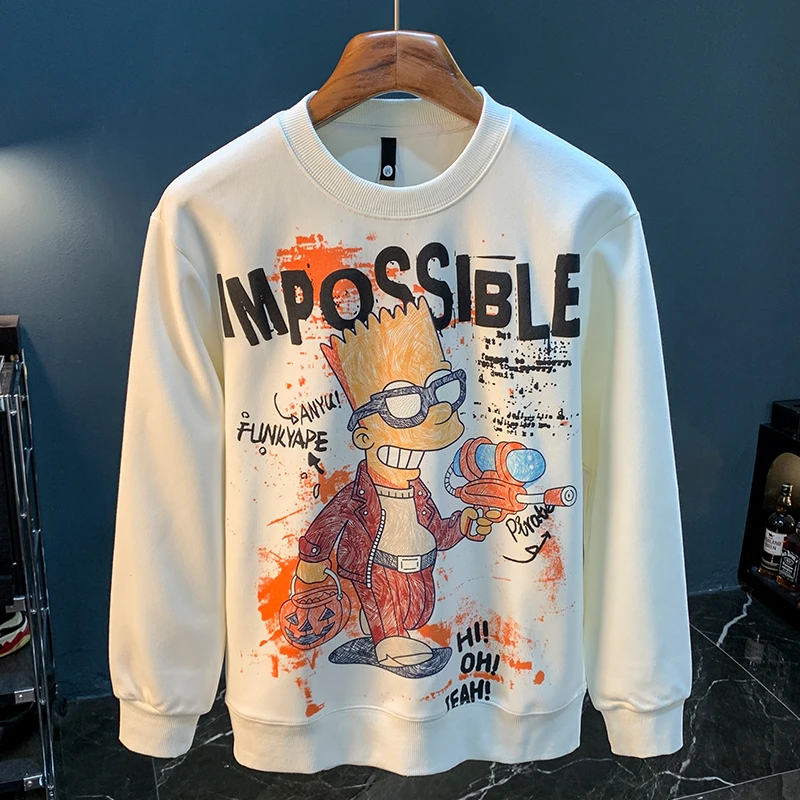 

High end luxury printed hoodie MEN'S FASHION graffiti long sleeved t-shirt round neck pullover loose casual men Street top