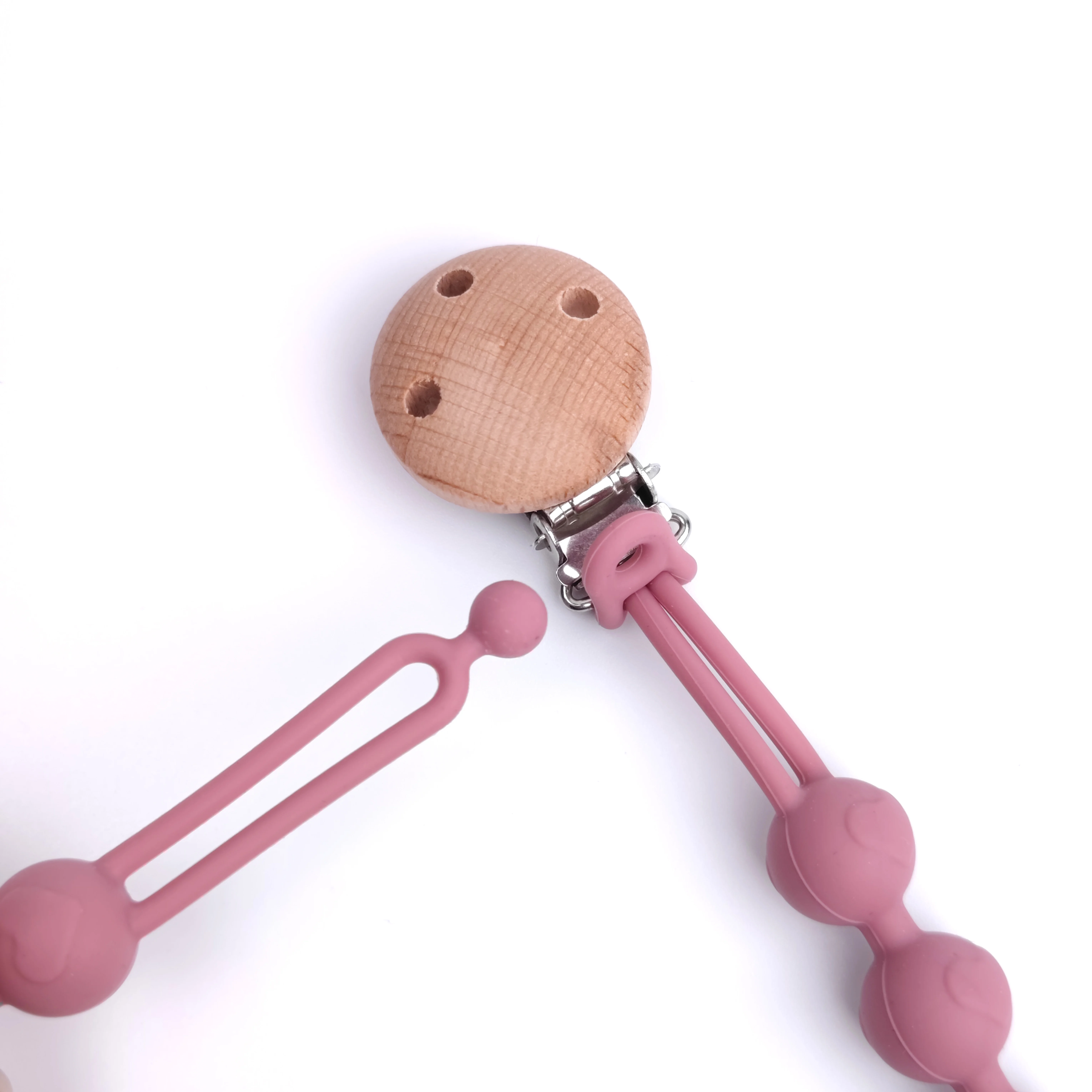 Heart Lovely Design Pacifier Chain Clip Wood Dummy Clip Baby Pacifier Silicone Chains For Baby