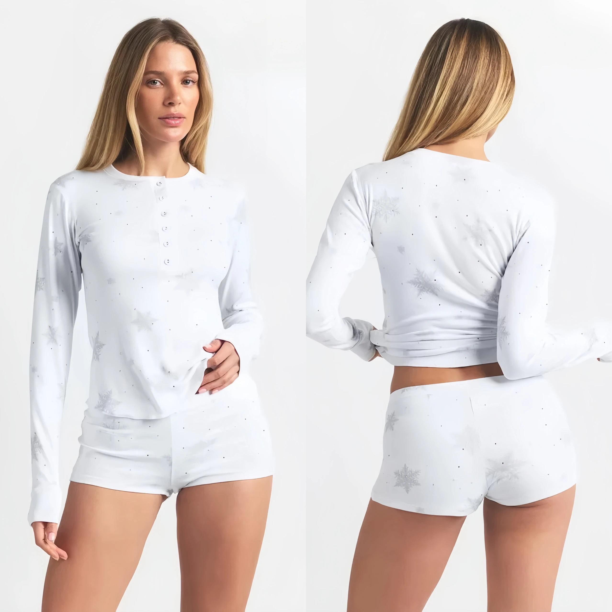 

Cisas Series Snowflake Pattern Rhinestone round Ne Long Sve T-irt Sexy Girl Base irt Top orts Set Casual Sle