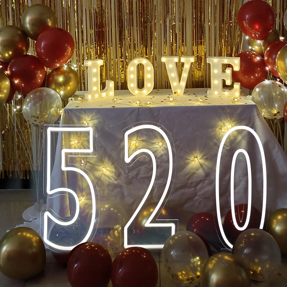 Números de néon 0 a 9 Conjunto Completo de 30 polegadas Grande Acrílico Light Sign Wedding Party White Background Birthday Gift