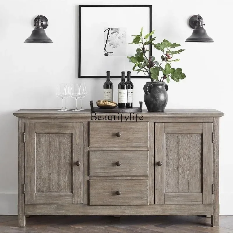 

yj19 American Country Retro Distressed Sideboard Cabinet Living Room Solid Wood Distressed Storage Floor Cabinet