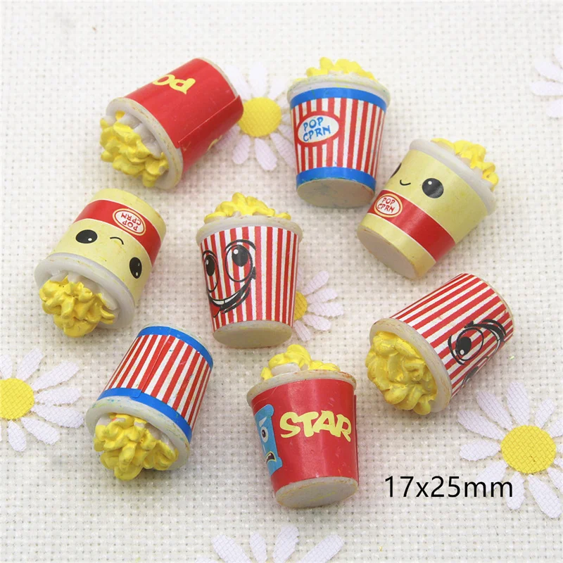 10pcs Resin 3D Popcorn Sweet dessert Flat back Cabochon Miniature Foodl Art DIY Hair Bow Center Scrapbooking Craft