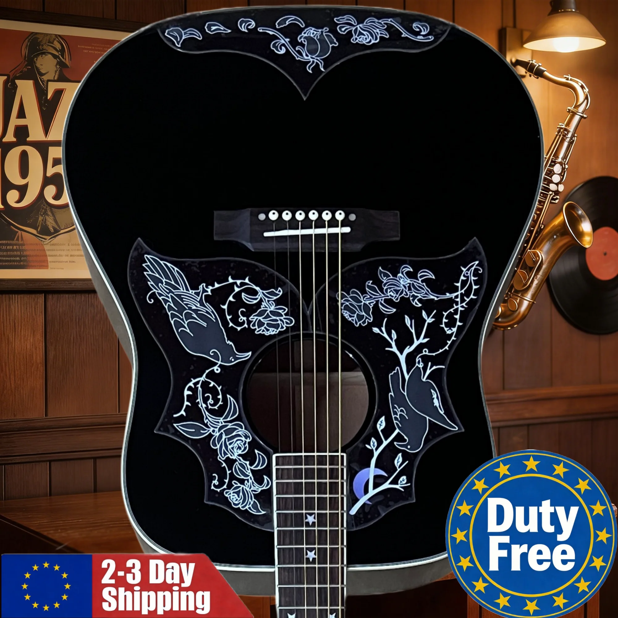 Deutsches Lager Schwarze Gitarre Massivholzdecke Fester Tonträger Palisanderhals Geburtstagsgeschenk Satte Klangfarben