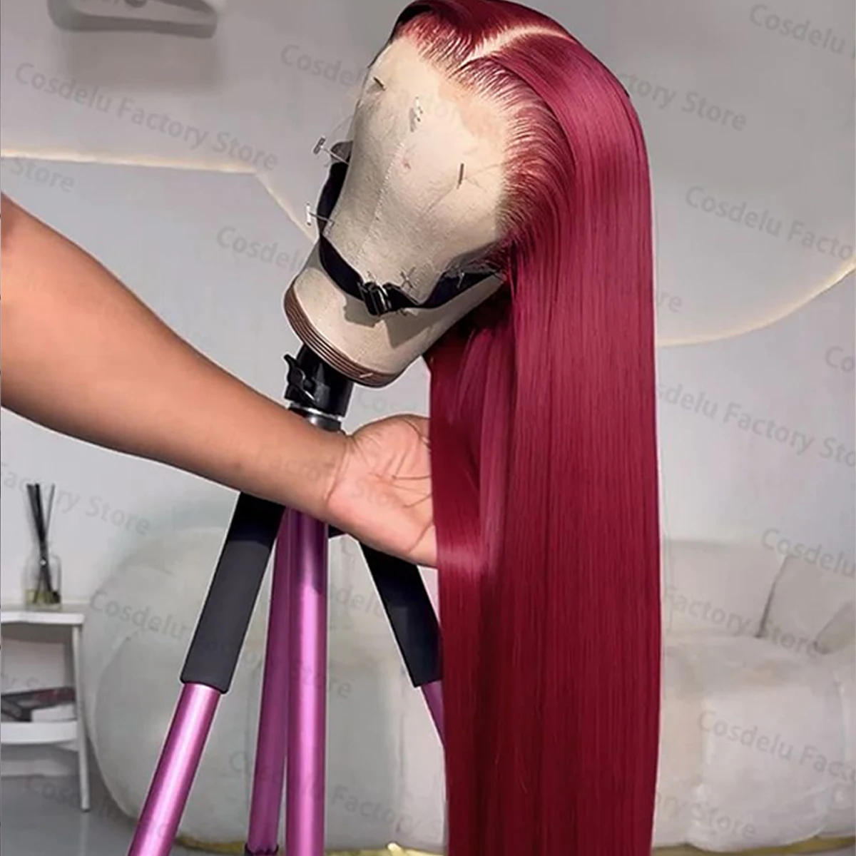 

Бордовый HD Прозрачный Парик из натуральных волос на кружеве Бесклеевой красный 99J Прямые цветные 13x4 Парики из натуральных волос на кружеве для женщин