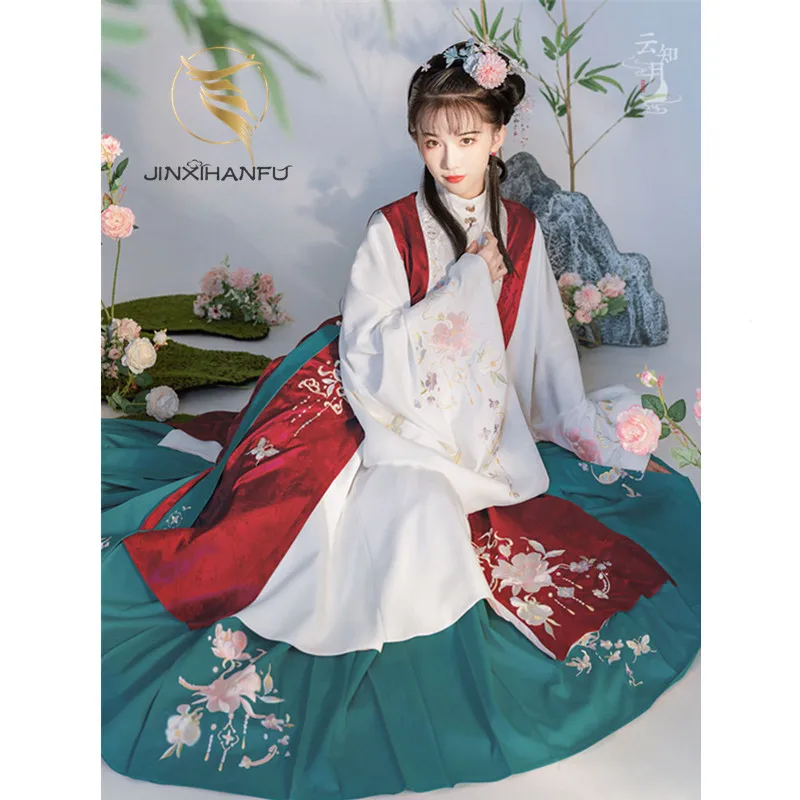 

JINXIHANFU Original Design Chinese Traditional Women Hot Style Summer Girls Embroidered Hanfu Dress