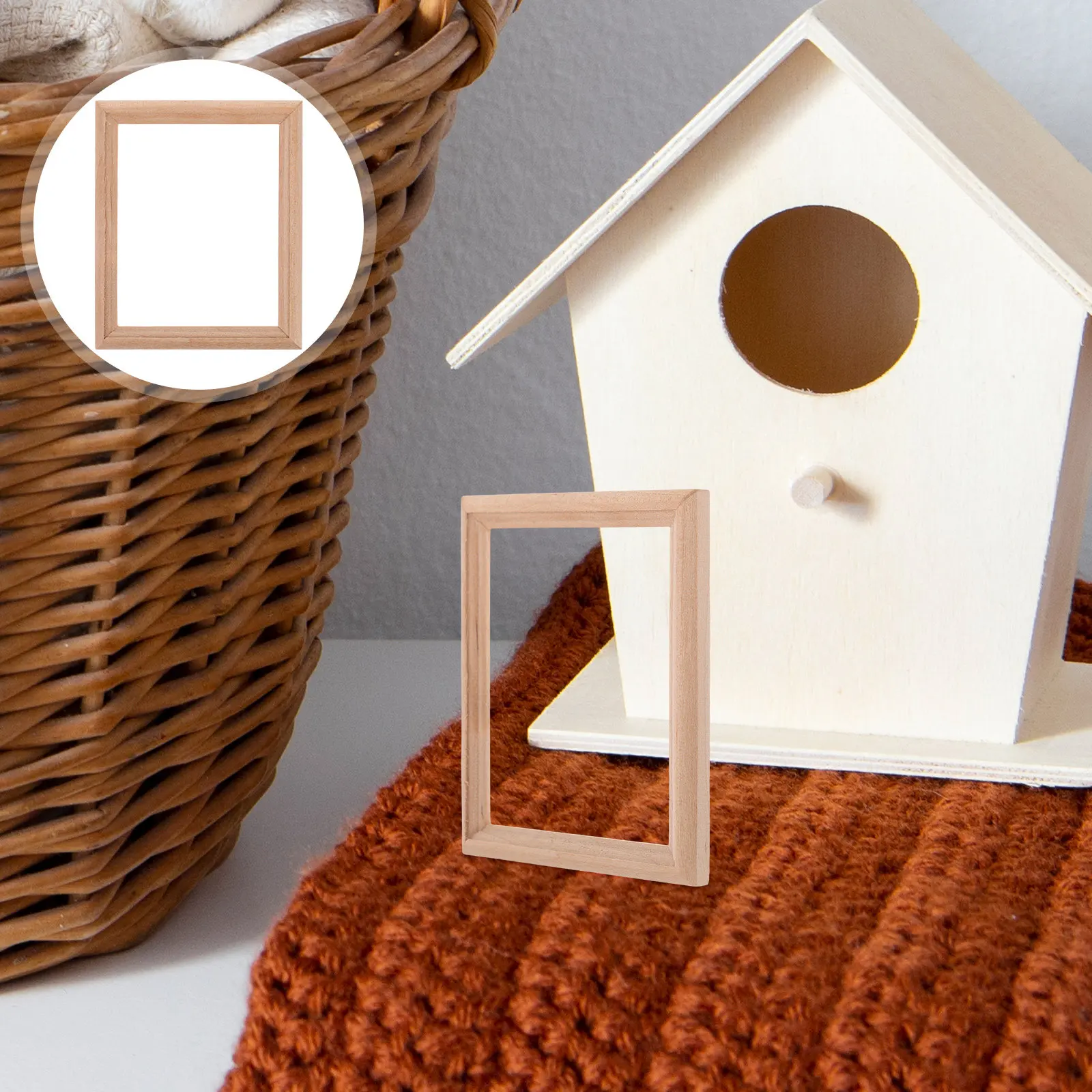 

10Pcs Mini House Photo Frame Natural Wood Decorative Micro Landscape Props for Dollhouse Tabletop Decoration Miniature Ornament