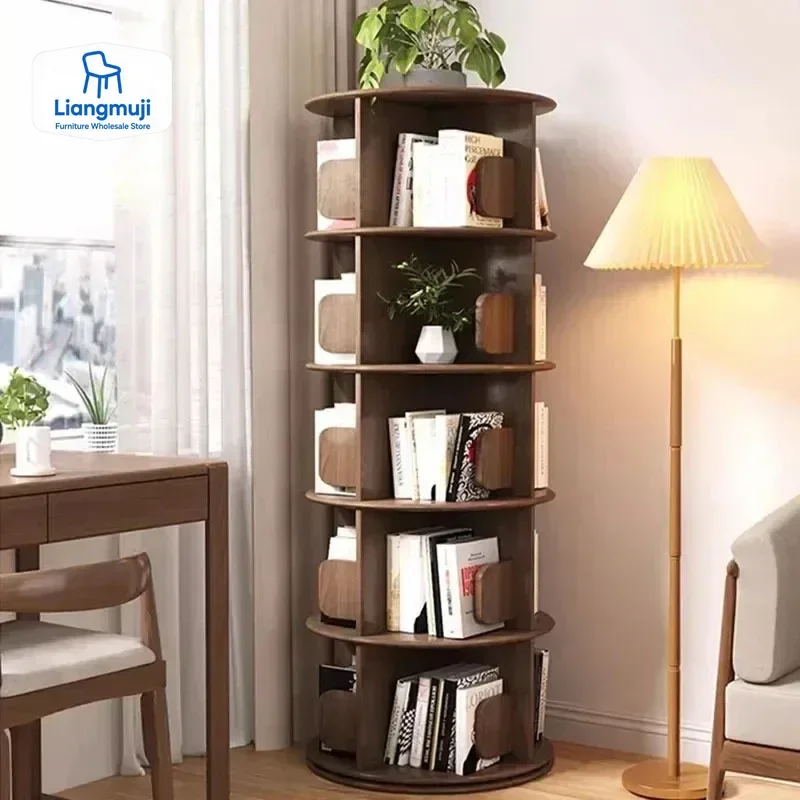 Современная деревянная вращающаяся книжная полка на 360°, напольная полка для шкафа, библиотека, домашняя мебель для гостиной, многослойный детский книжный шкаф