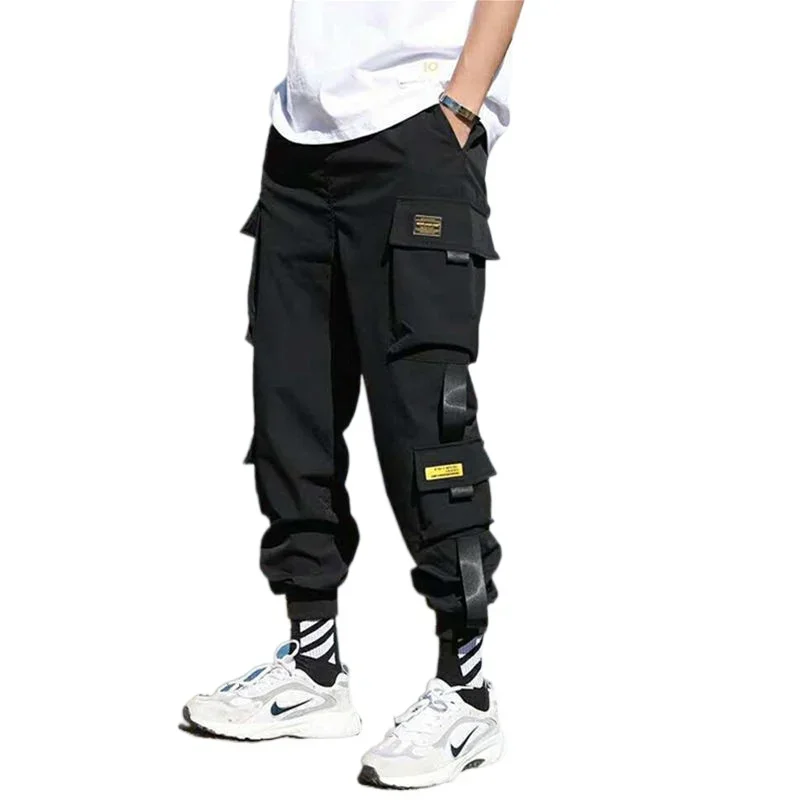 

New Hip Hop Joggers Cargo Pants Men Harem Pants Multi-Pocket Ribbons Man Sweatpants Streetwear Casual Mens Pants