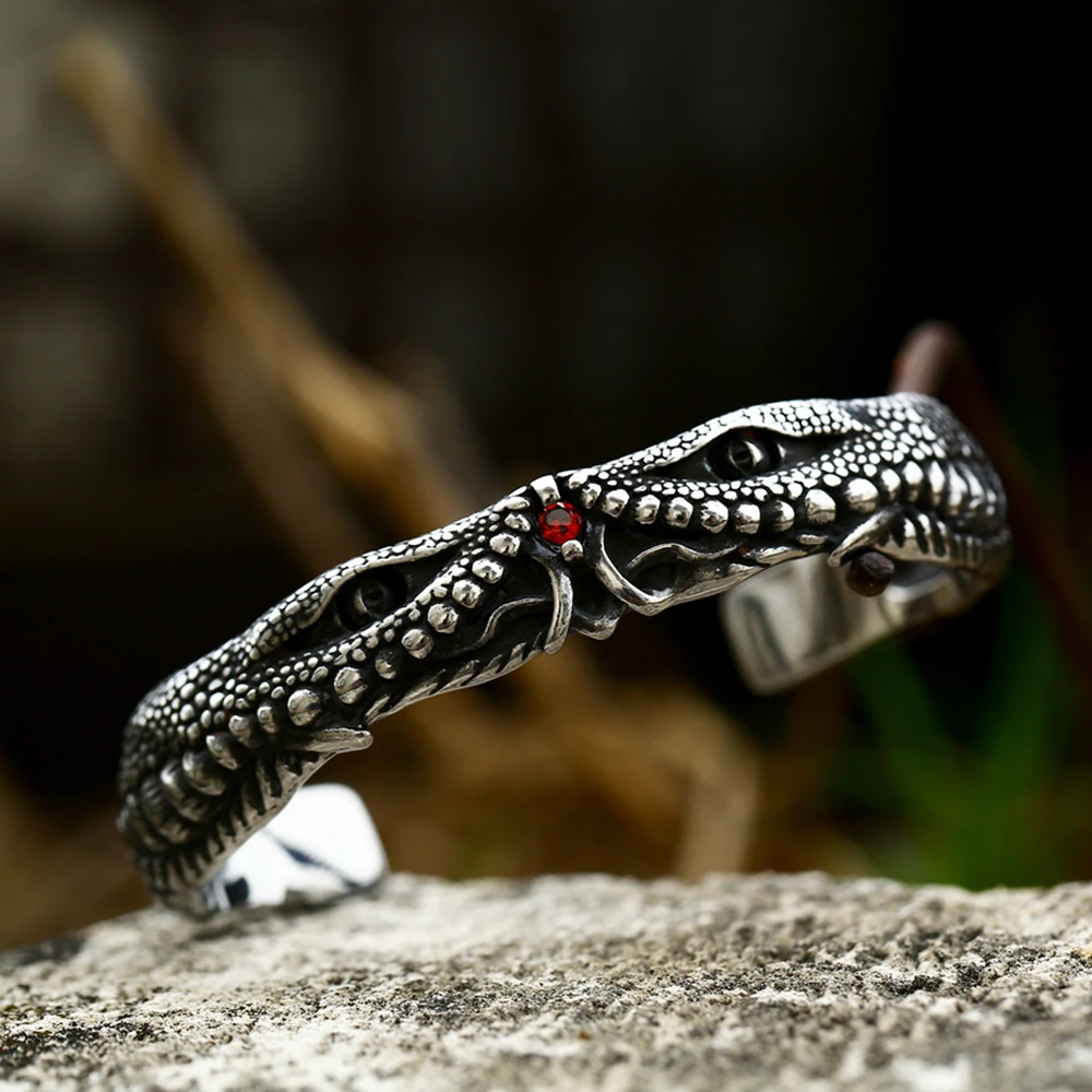 New Punk Crocodile With Zircon Stones Eyes Bracelet for Men Women Fashion Vintage Animal Bracelets Creative Jewelry Dropshipping