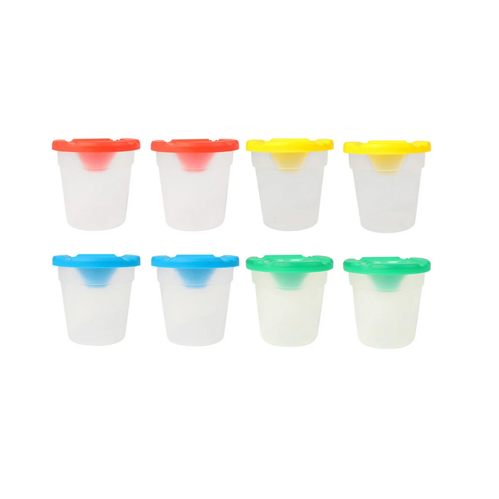 

Spill-Proof Paint Cups Color Lids 6 Assorted Colored Brushes Brush Holders For Art Drawing Painting Accessories